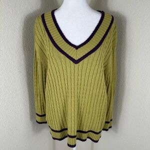 Heirloom Collectibles Cable Knit Sweater Womens XL Green Y2K Preppy Academia